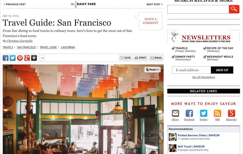 Saveur article on San Francisco food scene